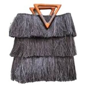 NWOT RARE Sensi Studio frayed maxi tote wooded handle, $435 blue